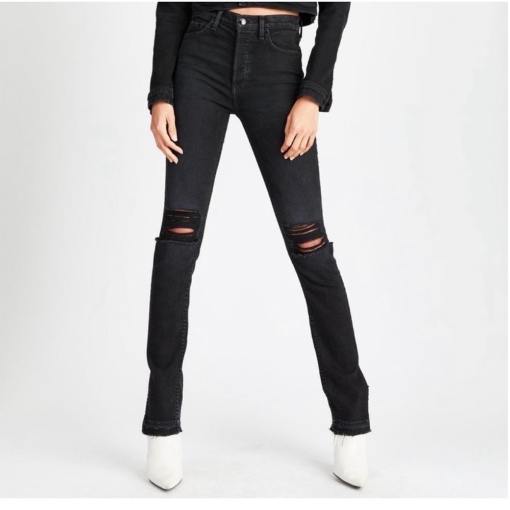 Cotton Citizen High Rise‎ Skinny Jeans Distressed Faded Black Button Fly Size 27